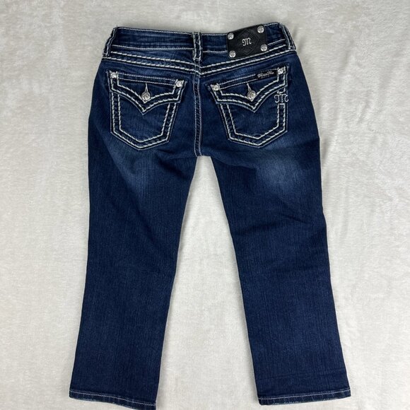 Miss Me Jeans Womens 27 Signature Cuffed Capri Embroidered Thick Stitch Bling - Picture 11 of 14